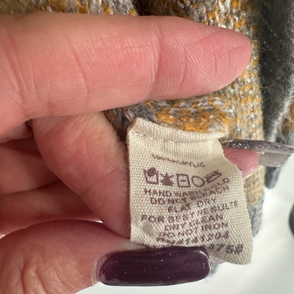 🌞 Open cardigan in mustard and grey pattern - Picture 6 of 8